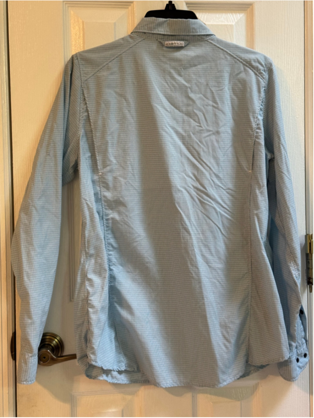 Women's ExOfficio Blue and White Plaid Long Sleeve Button Down Shirt, Size L - Picture 12 of 16